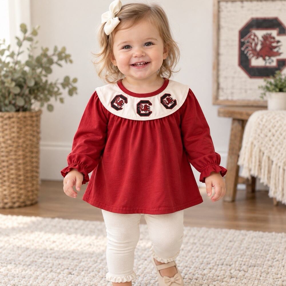 South Carolina Gamecocks Baby Girl 12-18M Garnet Embroidered Collar Top USC NCAA